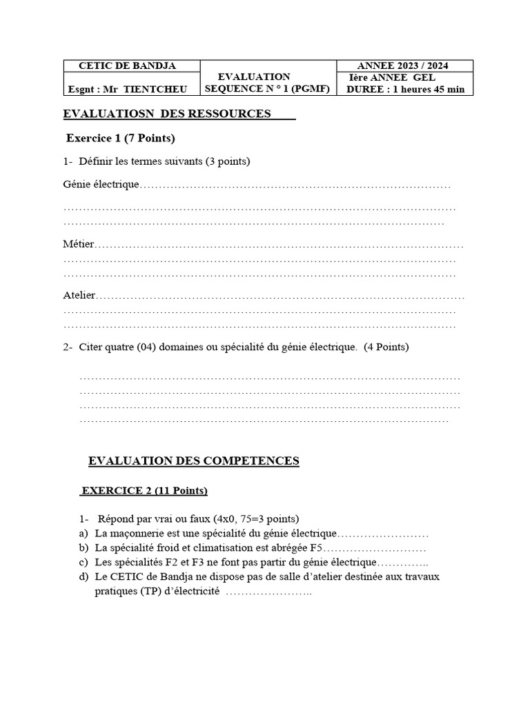 Évaluation PGMF 2023 - Génie Électrique | PDF | Méthodes et références ...