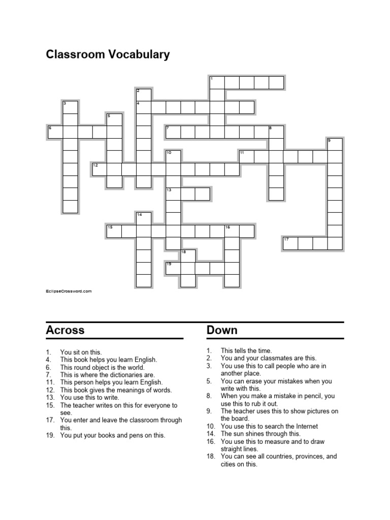 Classroom Vocabulary Crossword - 16438 | PDF