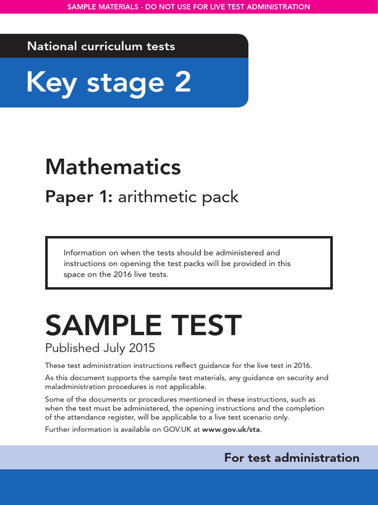 2016 Key Stage 2 Arithmetic Test Guide | PDF