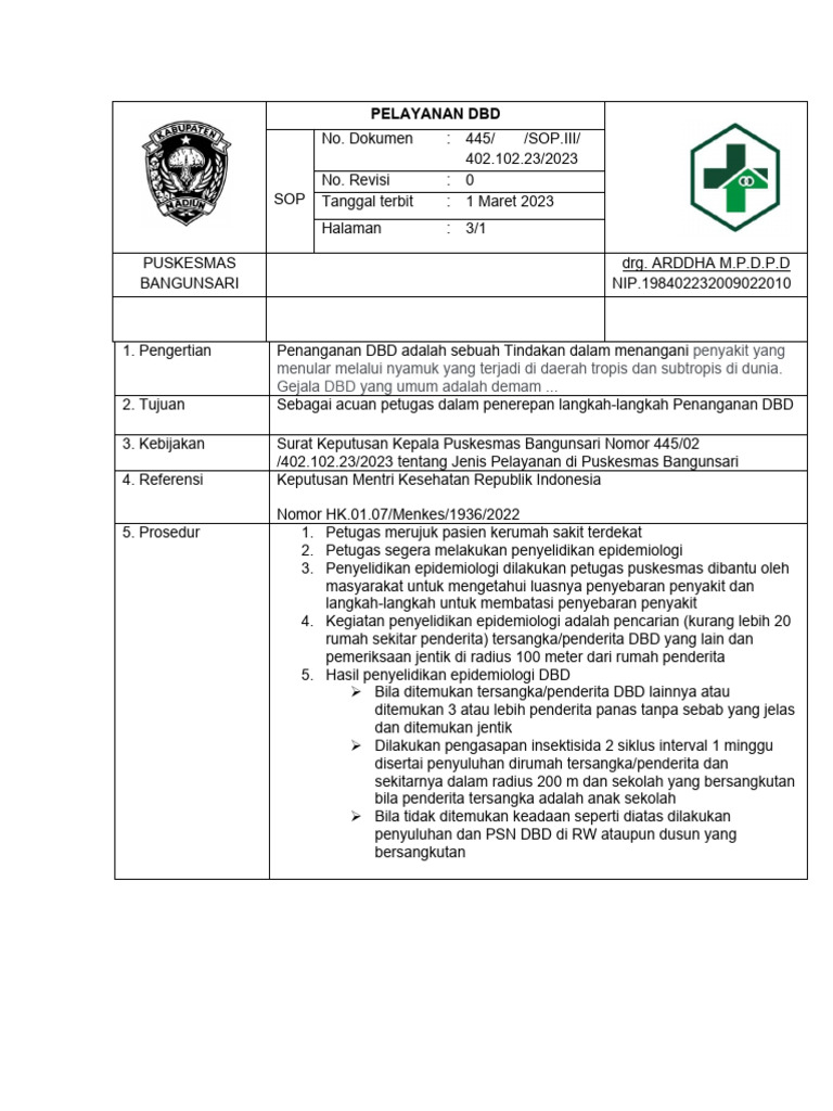 SOP Penanganan DBD di Puskesmas | PDF | Pengembangan Diri