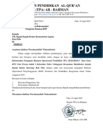 Surat Permohonan Rekomendasi Kemenag Bantuan Bop 2023 Tpa Ar-Rahman