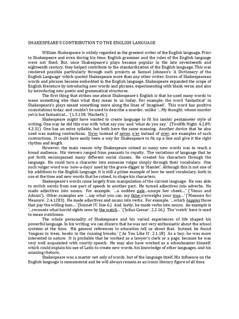 Shakespeare's Impact on English Language | PDF | William Shakespeare ...