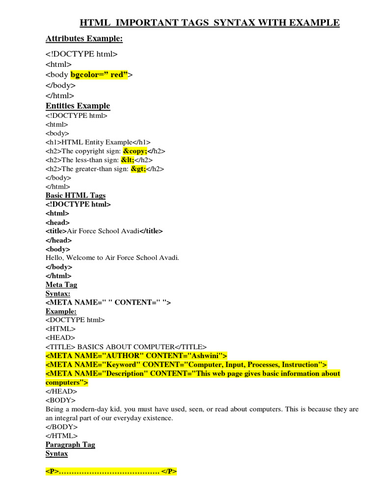 HTML Syntax 1 | PDF