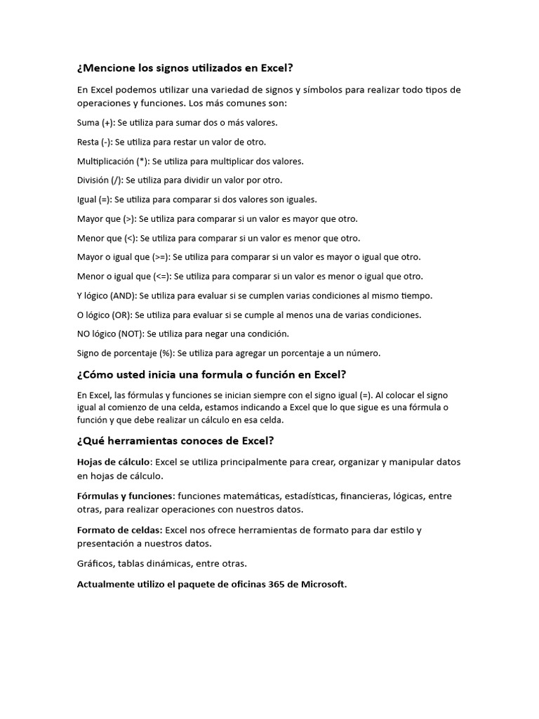 Mencione Los Signos Utilizados en Excel | PDF
