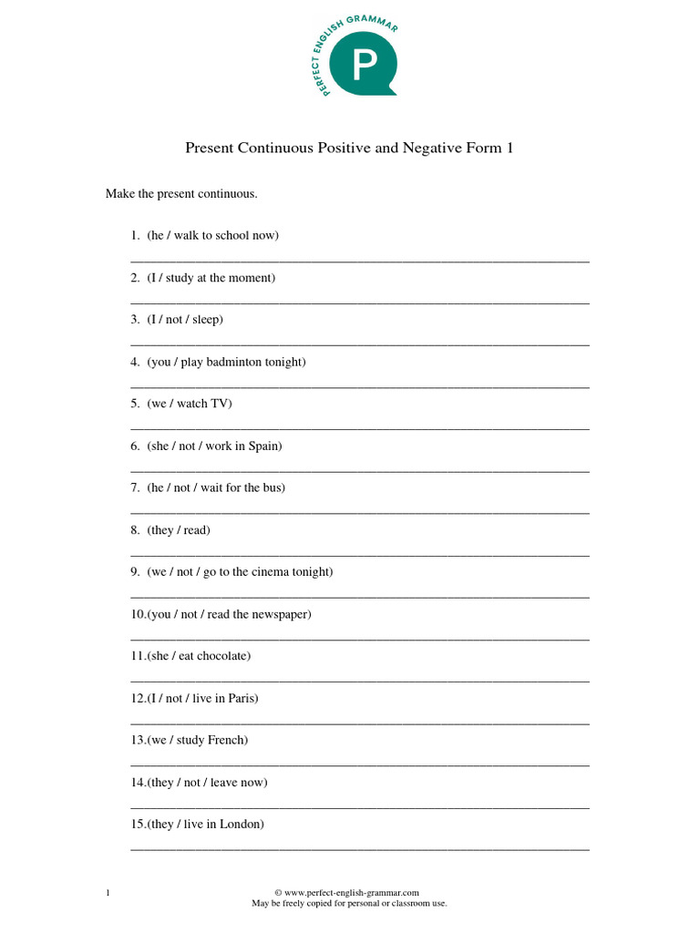 Present Continuous Form Positive and Negative 1 | PDF | Social Science