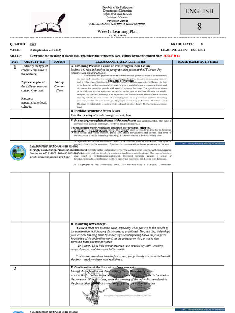 Eng8 Q1 WLP Wk2 | PDF