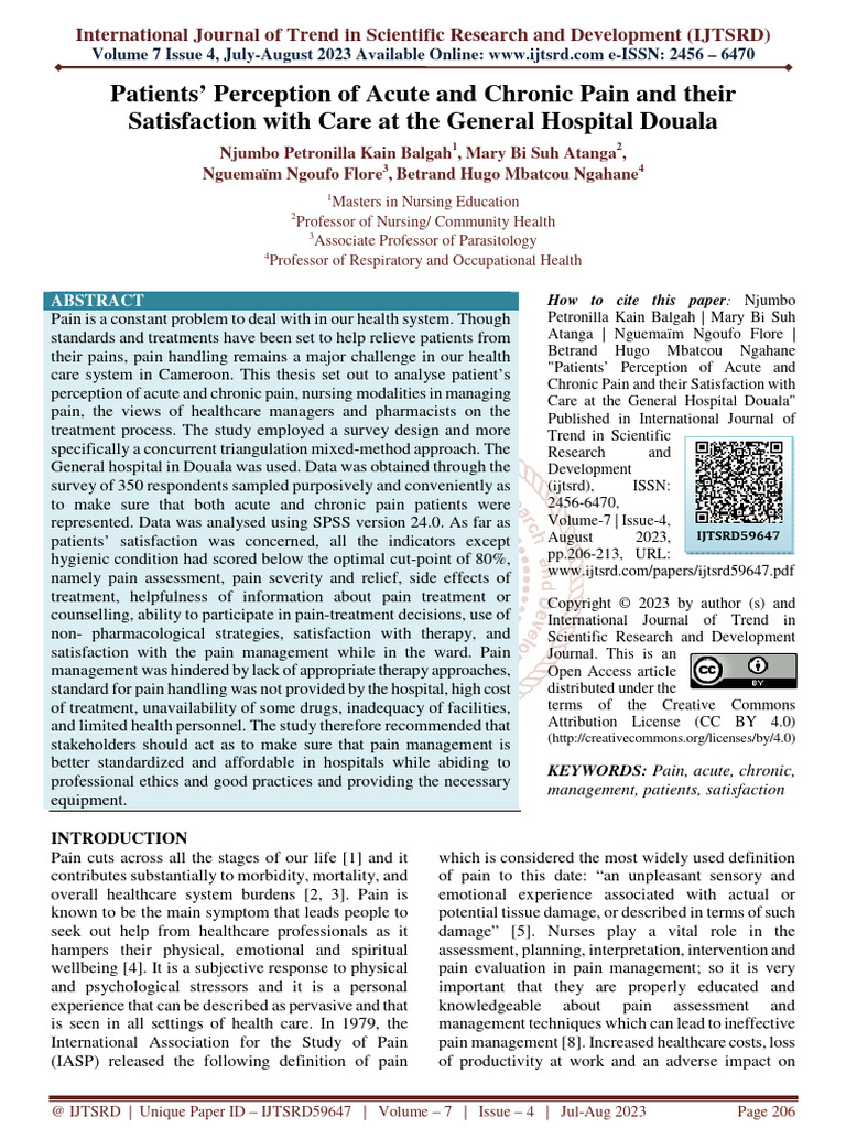 Patients' Perception of Acute and Chronic Pain and Their Satisfaction ...