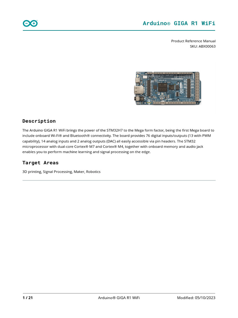 Arduino GIGA R1 Wifi ABX00063-Datasheet | PDF | Arduino | Usb