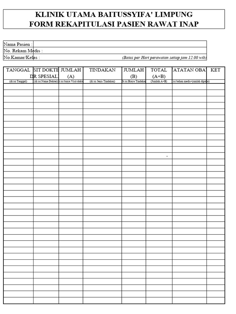 Form Rekap Pasien Rawat Inap | PDF