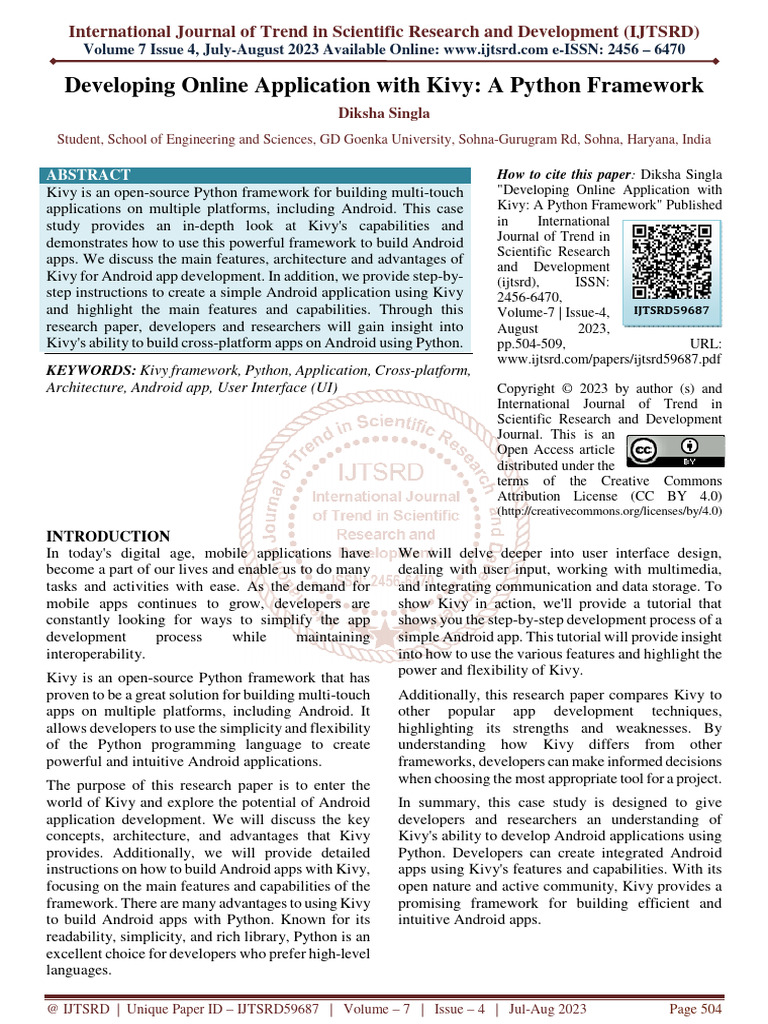 Developing Online Application With Kivy A Python Framework | PDF ...