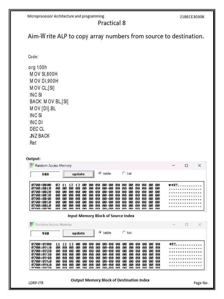 ALP Examples for Microprocessor Programming | PDF