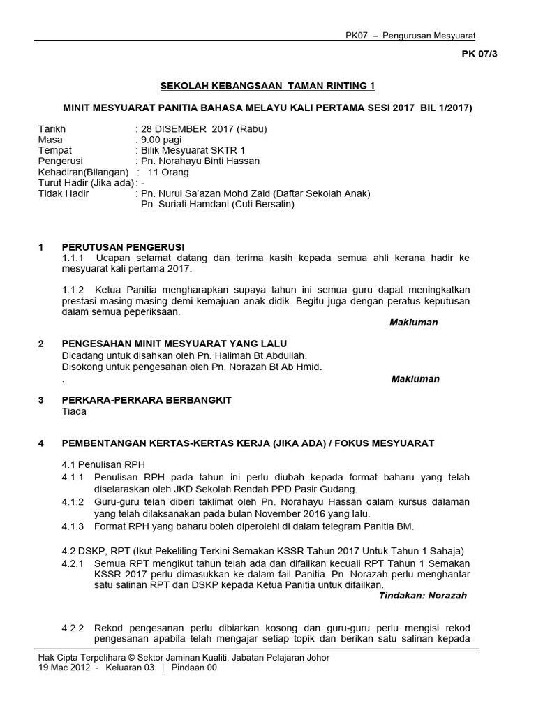 Minit Mesyuarat 1 | PDF