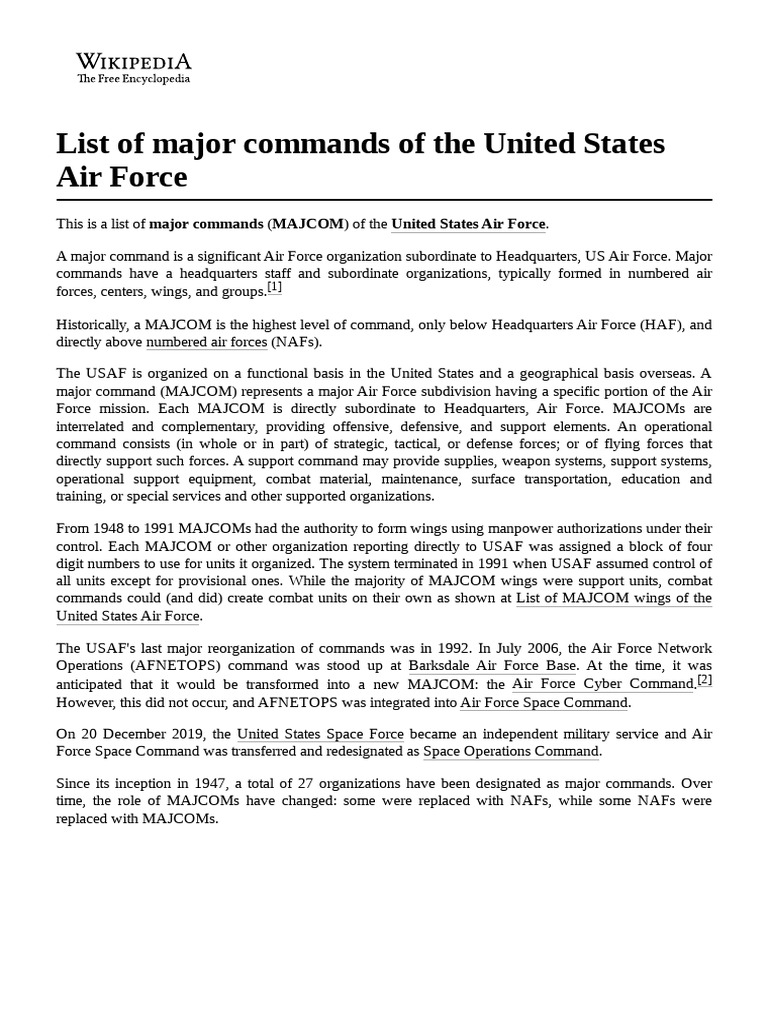 List of Major Commands of The United States Air Force PDF United