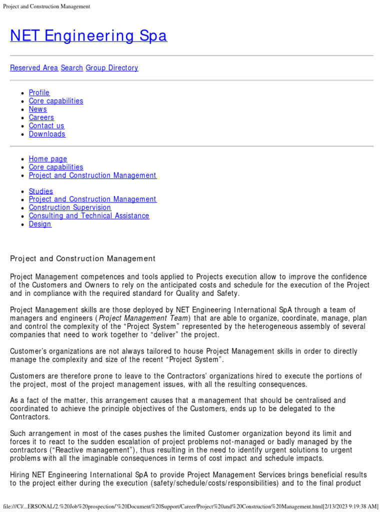 Project and Construction Management | PDF
