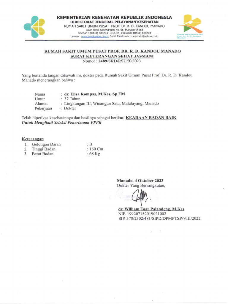 Surat Sehat - Elisa Rompas | PDF