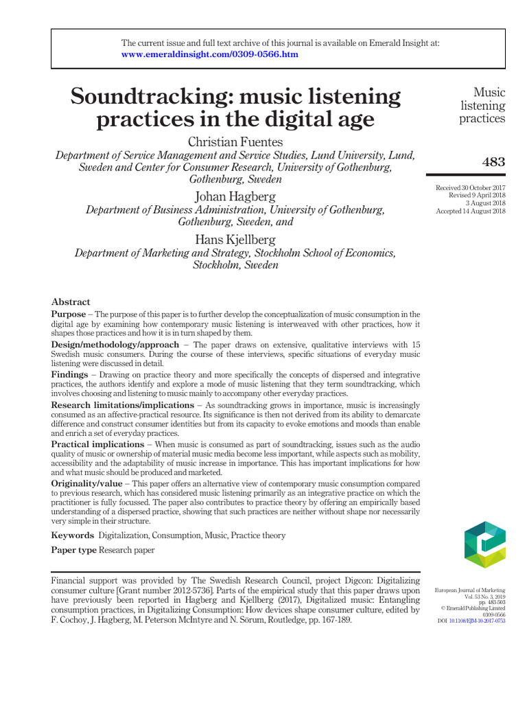 Soundtracking Music Listening Practices in The Digital Age | PDF ...