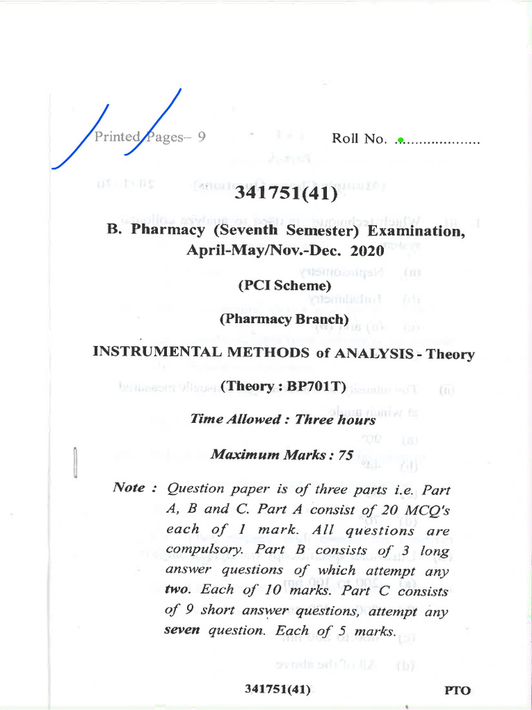 B pharmacy 7th sem question paper pdf
