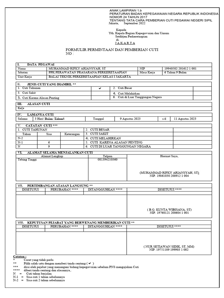 Form Cuti - Pak Alex | PDF