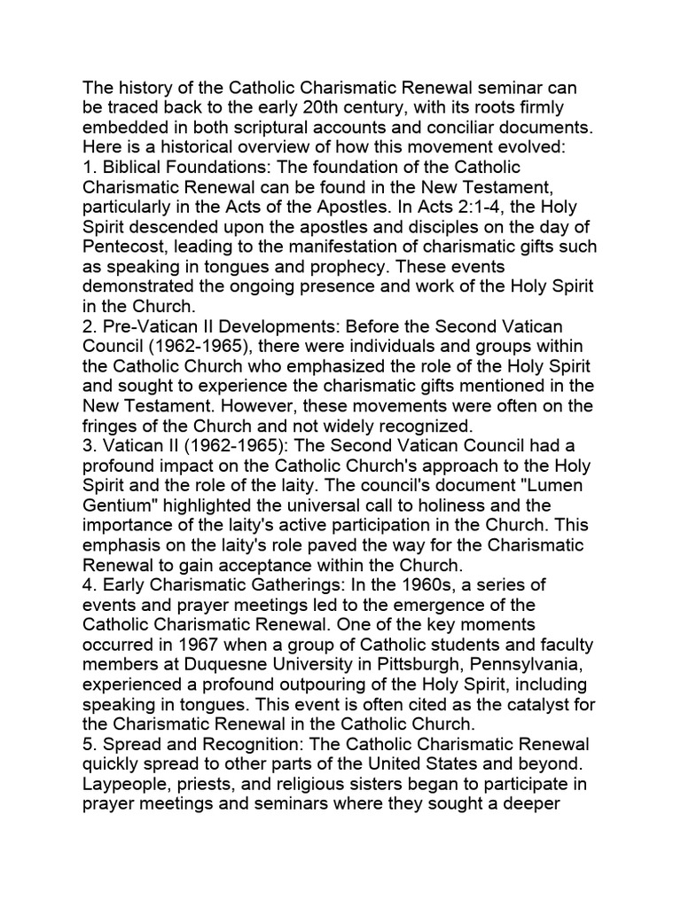The History of The Catholic Charismatic Renewal | PDF