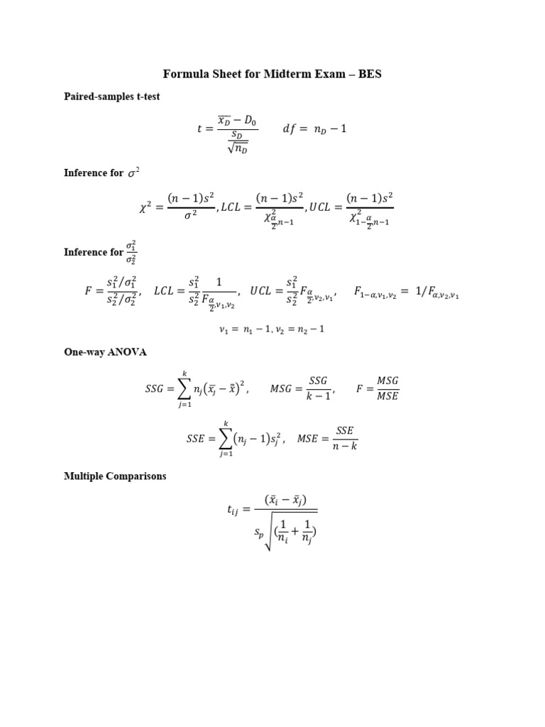 BES Midterm Formula Sheet | PDF