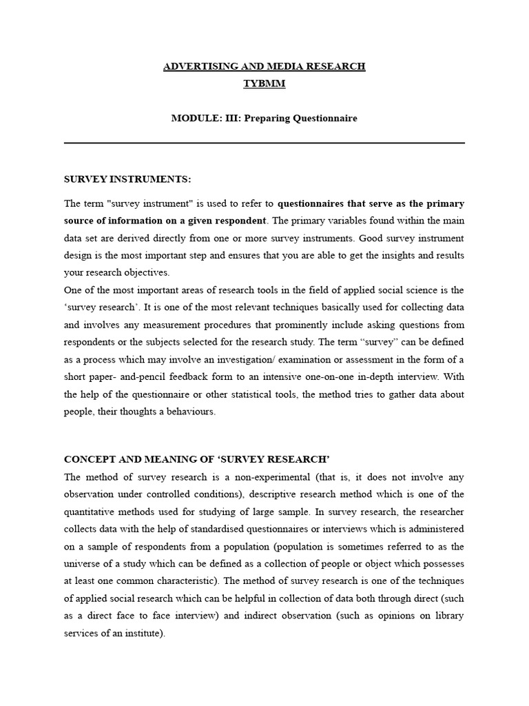 Module 3 Preparing Questionnaire Pdf Survey Methodology Level Of