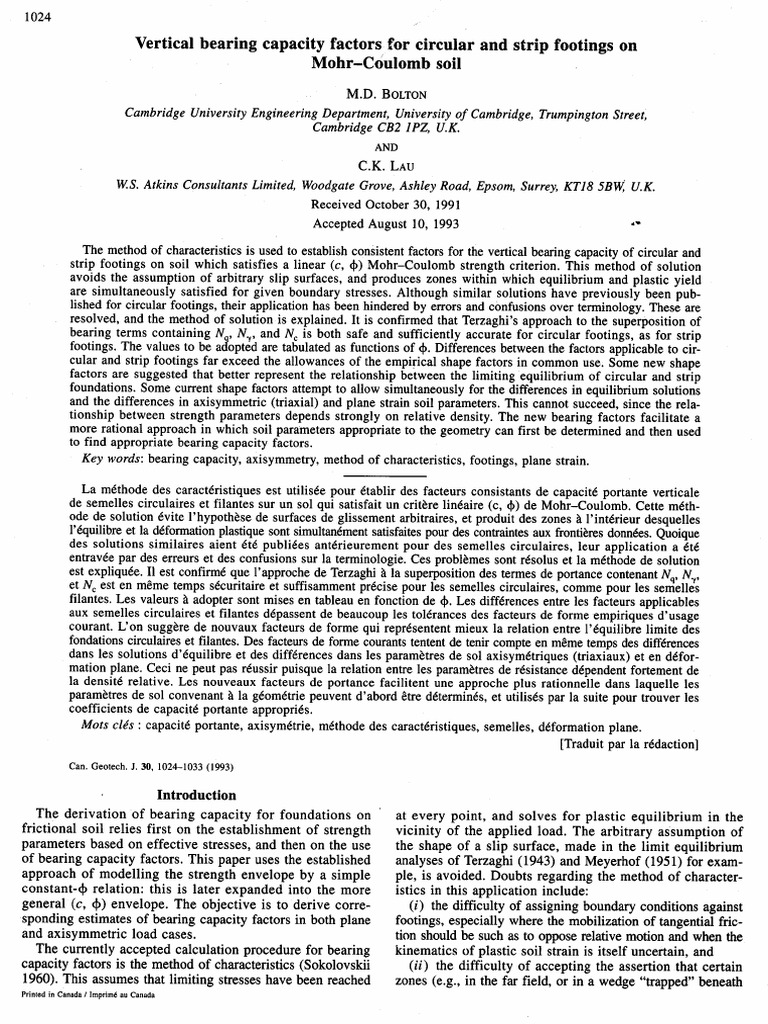 Vertical Bearing Capacity Factor For Circular and Strip | PDF