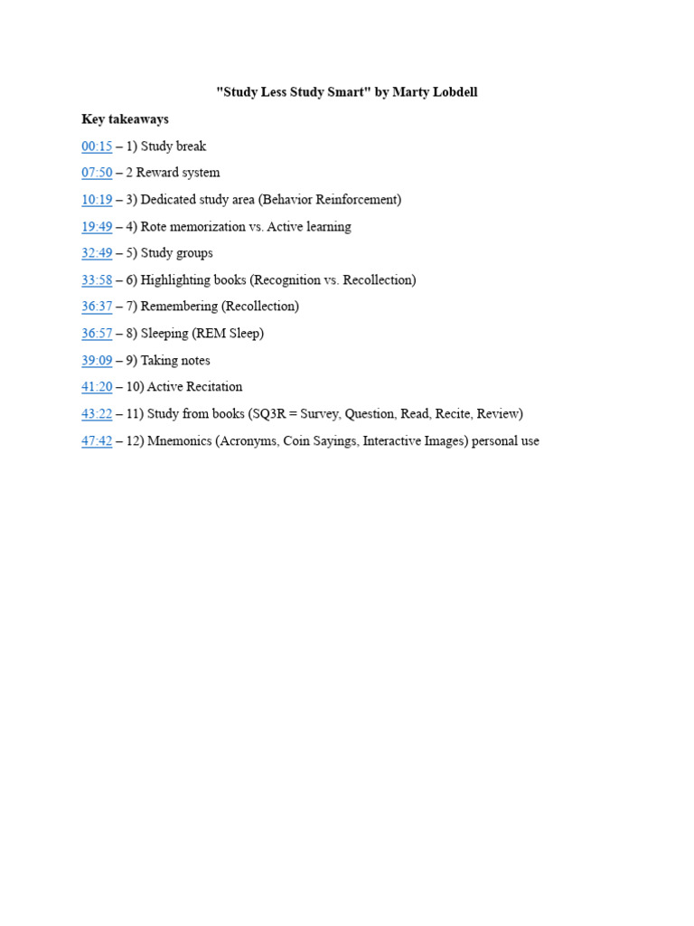 Study Less Study Smart by Marty Lobdell PDF
