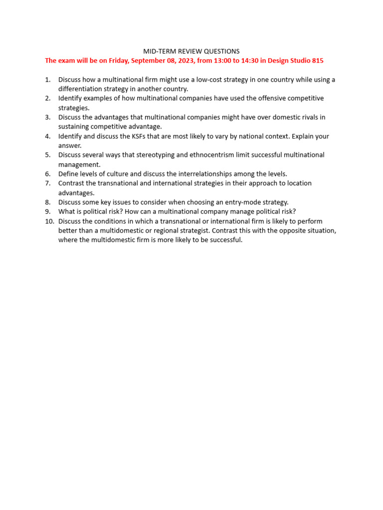 Mid-Term Review: Multinational Strategies | PDF | Business