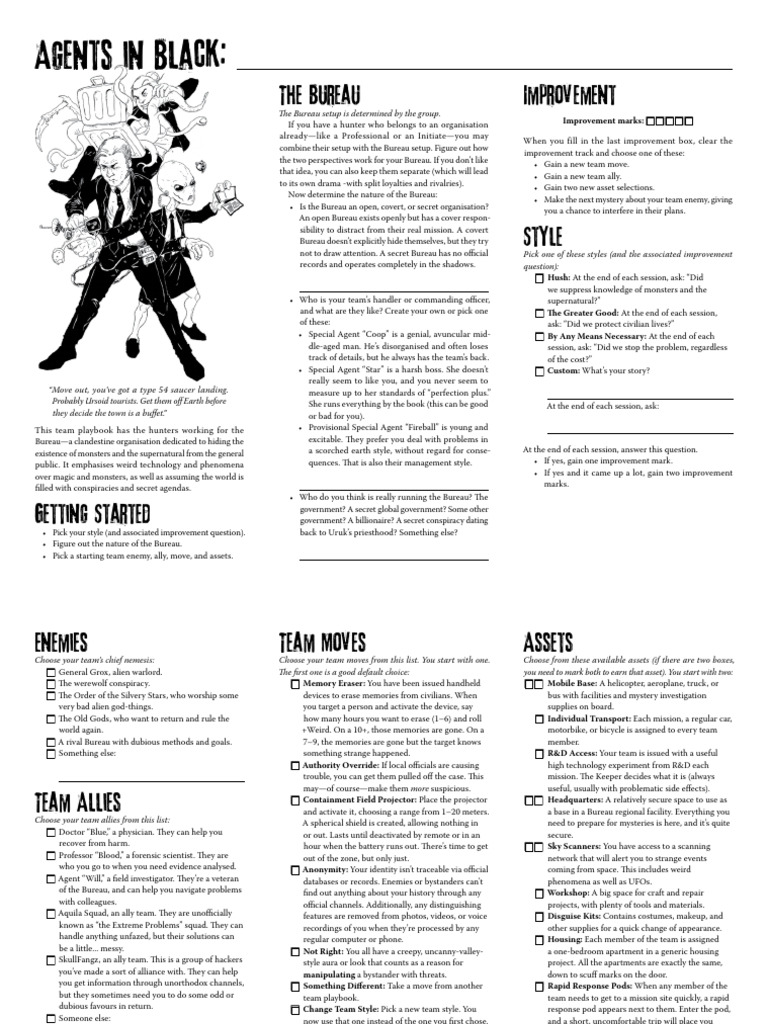 Monster of The Week Team Playbooks - Form-Fillable | PDF