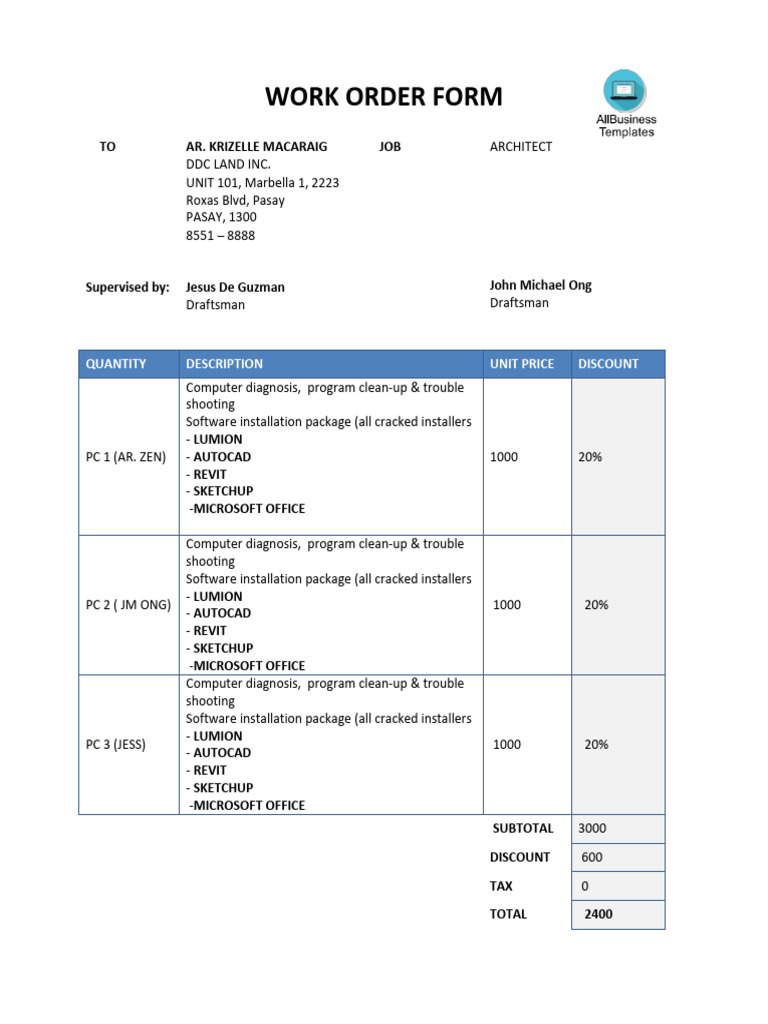 Work - Order - Form - Template 3 | PDF