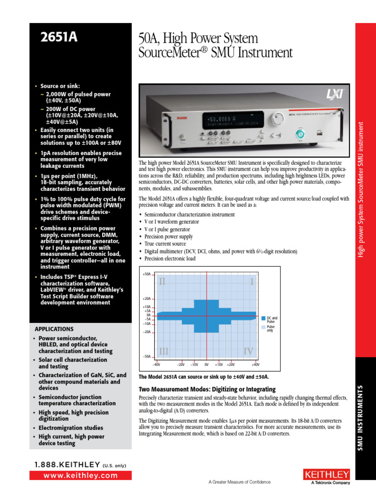 Keithley High Current SourceMeter 2651A DataSheet | PDF