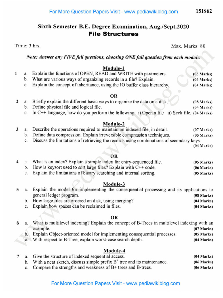 File Structures Sep 2020 (2015 Scheme) | PDF