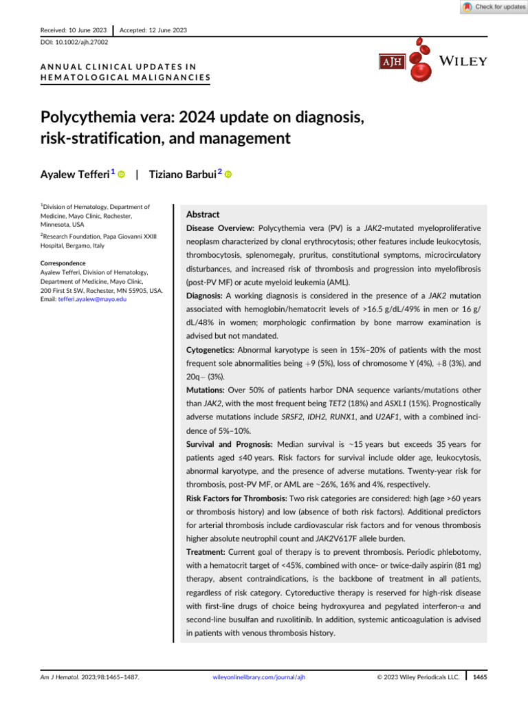 Polycythemia Vera: 2024 Diagnosis & Management | PDF