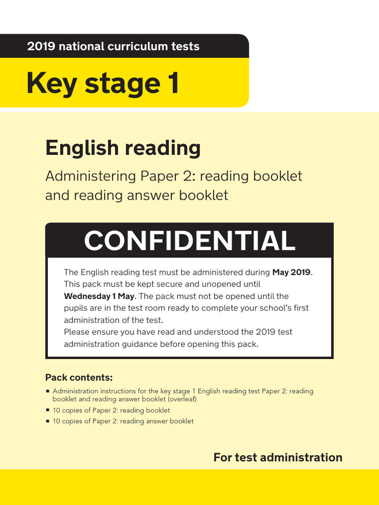 2019 Key Stage 1 Year 2 English Reading Administering Paper 2 Reading