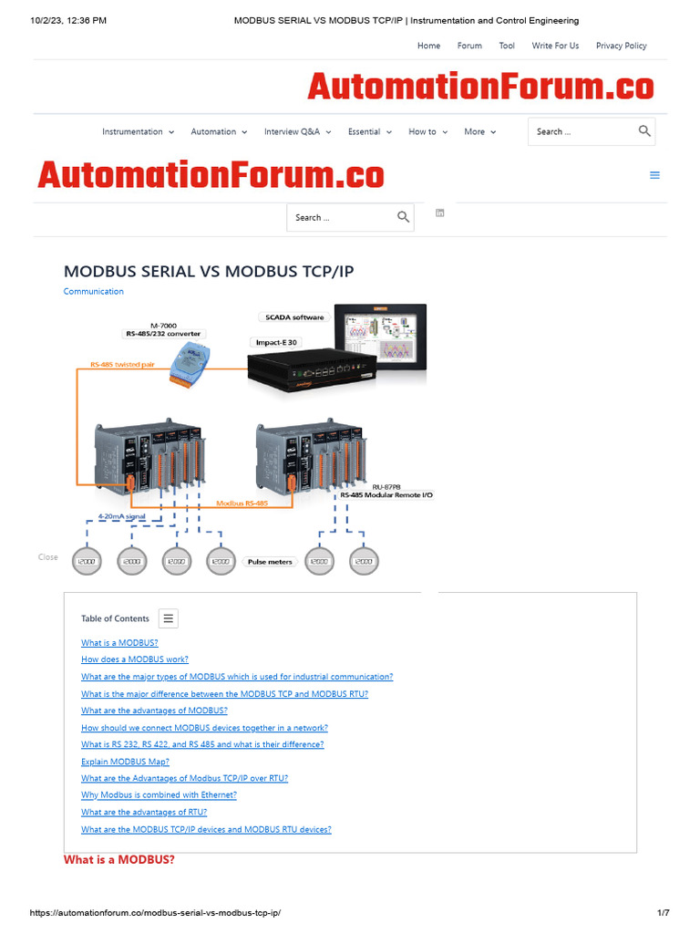 MODBUS SERIAL Vs MODBUS TCP - IP - Instrumentation and Control ...