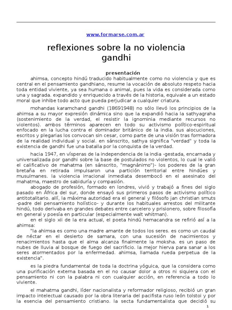 Reflexiones sobre la No Violencia de Gandhi | PDF | Violencia | Mahatma ...