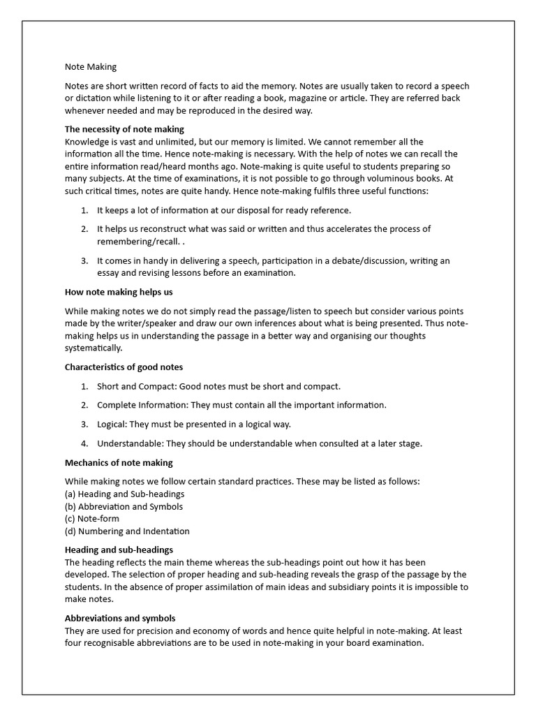 Note Making Examples For Students