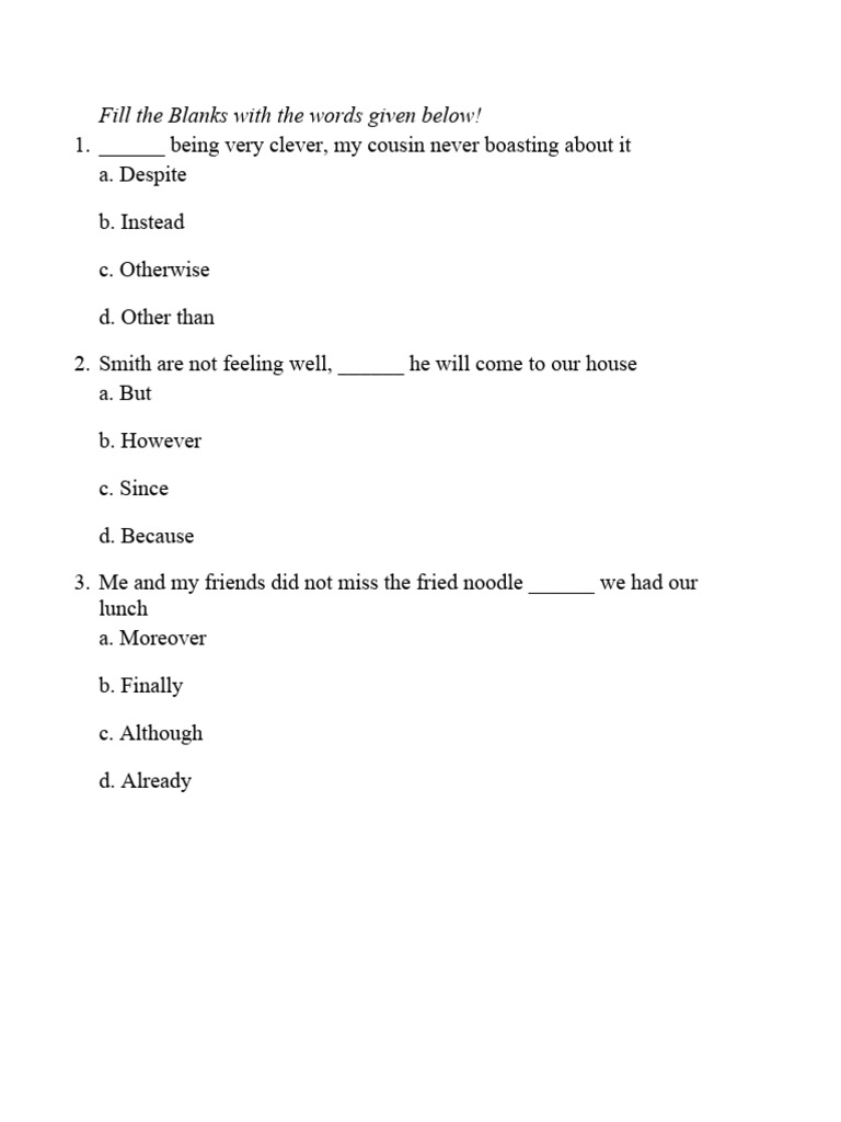 Contrastive Conjunction Exercises | PDF