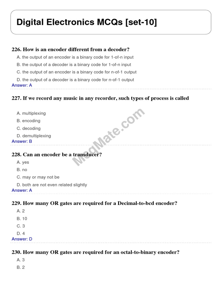 Digital Electronics Set 10 Pdf