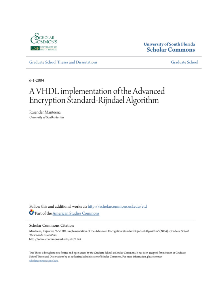 A VHDL Implementation of The Advanced Encryption Standard-Rijndae | PDF ...