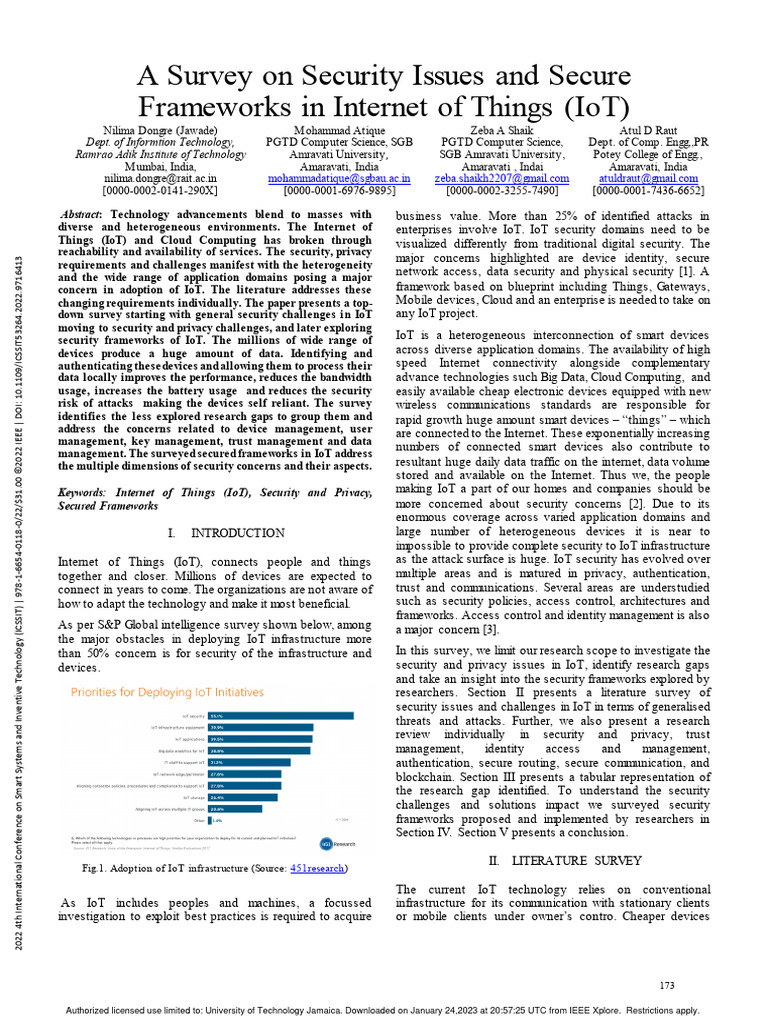 A Survey On Security Issues and Secure Frameworks in Internet of Things ...