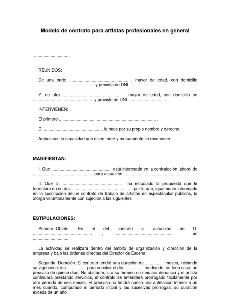modelo contrato artistas