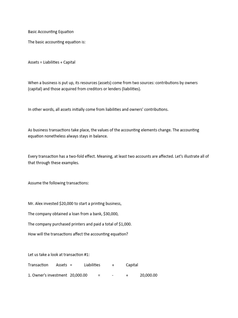 Understanding the Basic Accounting Equation | PDF | Liability ...