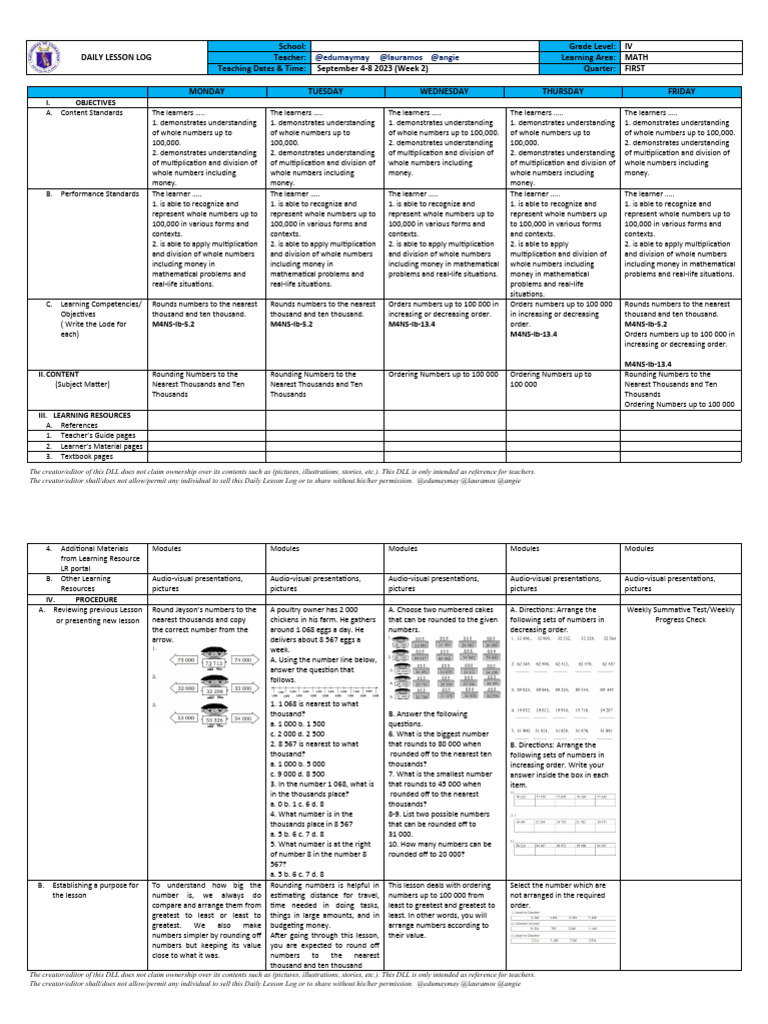 Rounding Whole Numbers Lesson Plan | PDF