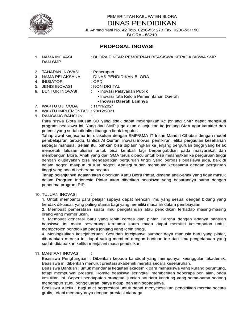 Contoh Proposal Inovasi | PDF