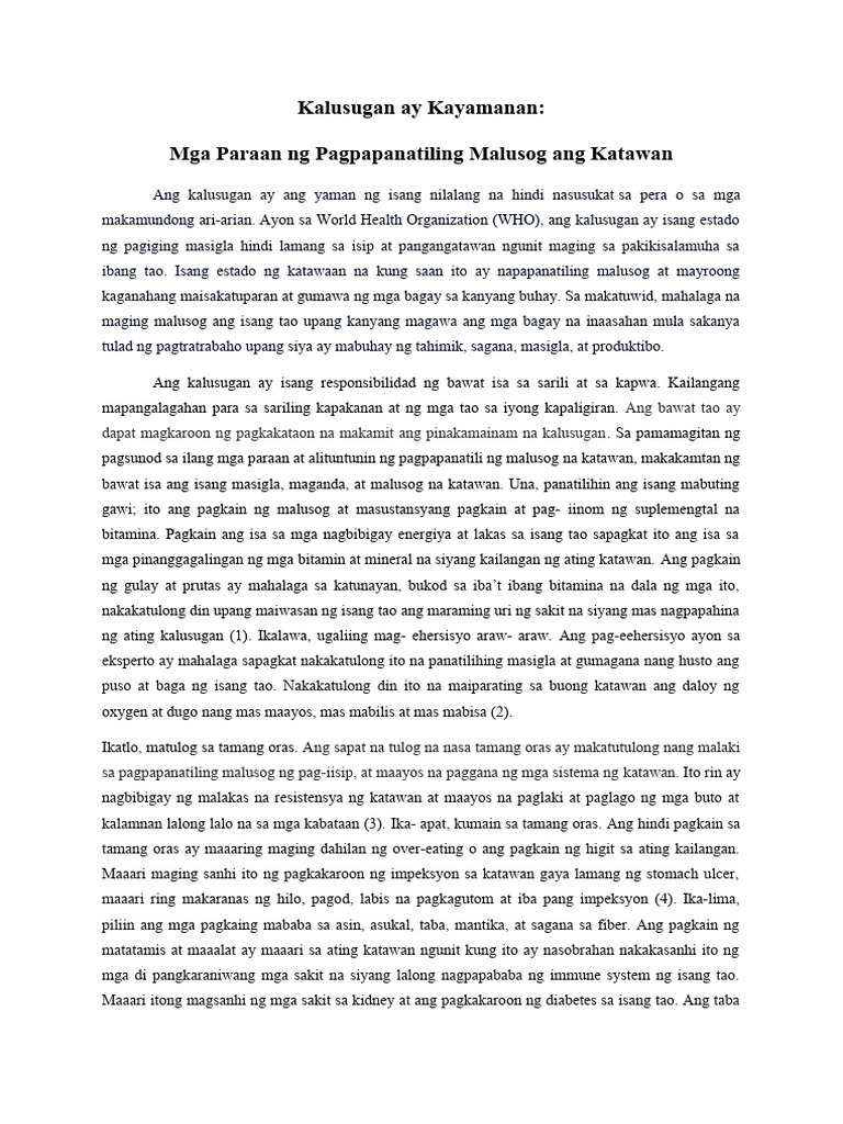 Kalusugan Ay Kayamanan | PDF
