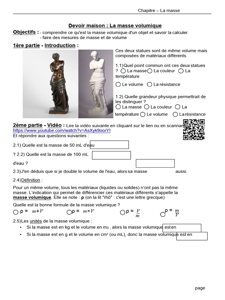 Exercices Masse Volumique | PDF