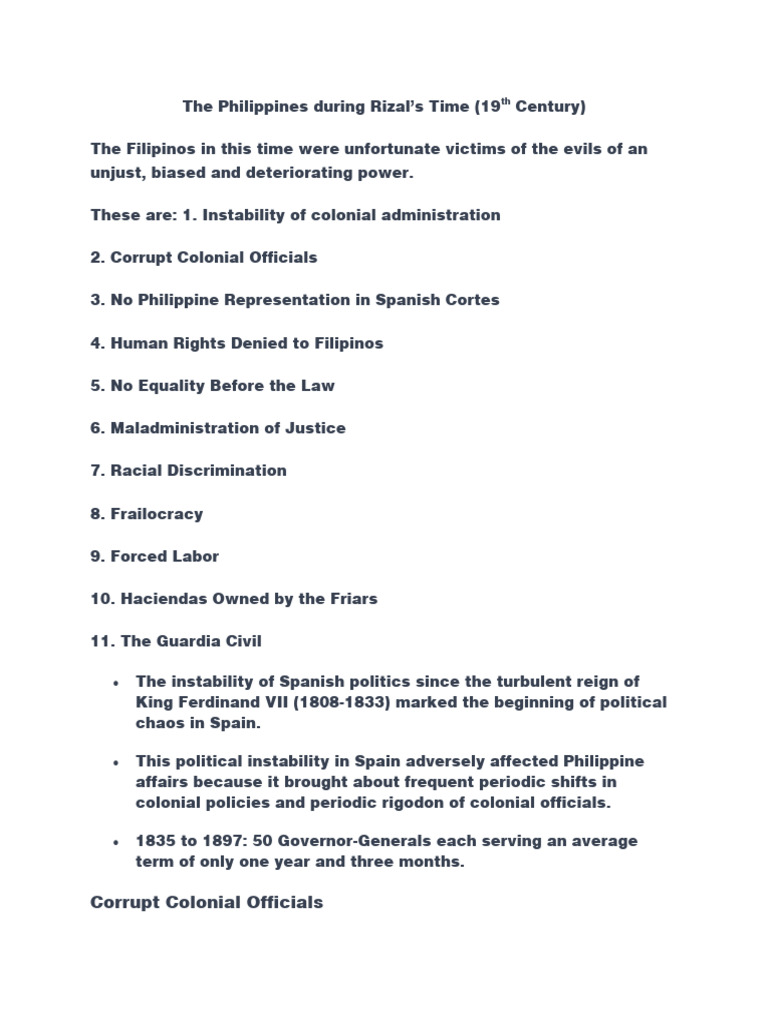 The Philippines During Rizal's Time (19th Century) PDF