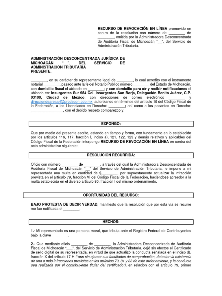 9 Recurso de Revocacion en Contra de Resolucion Que Determina Multa Por ...