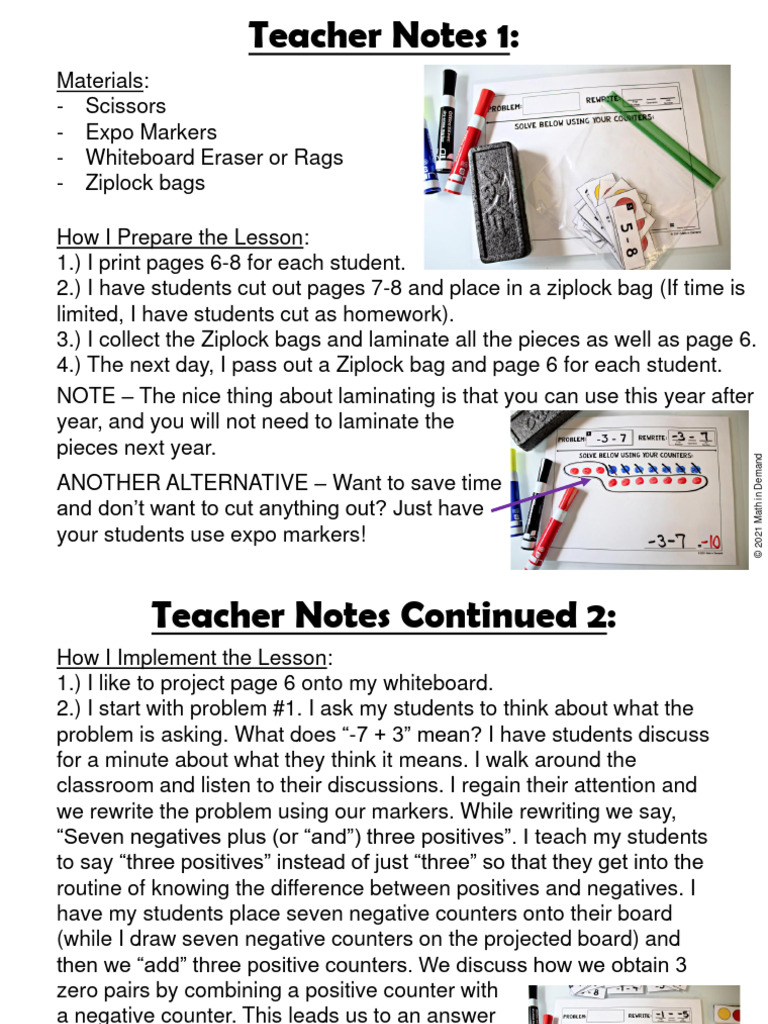 Integer Addition and Subtraction Lesson Plan | PDF | Integer | Classroom